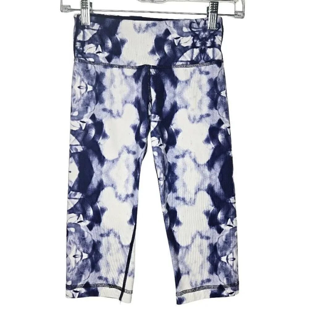 Lululemon Wunder Under Cropped Leggings Blue White Size 2